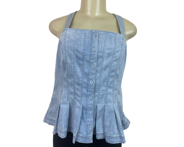 White House Black Market Denim Corset Style Button-Down Peplum Top Sz 14 - New