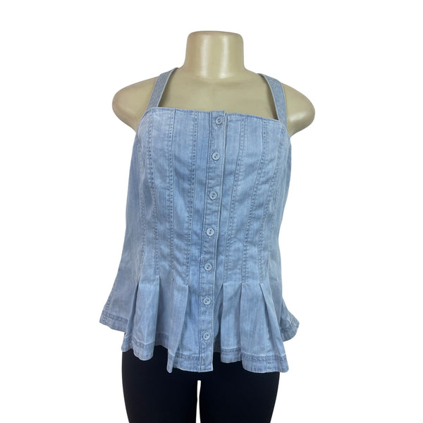 White House Black Market Denim Corset Style Button-Down Peplum Top Sz 14 - New