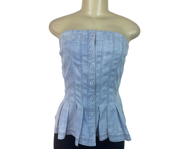 White House Black Market Denim Corset Style Button-Down Peplum Top Sz 14 - New