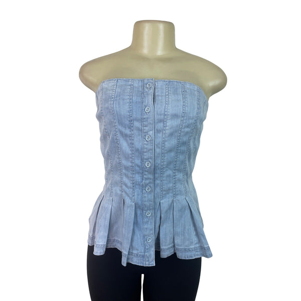White House Black Market Denim Corset Style Button-Down Peplum Top Sz 14 - New