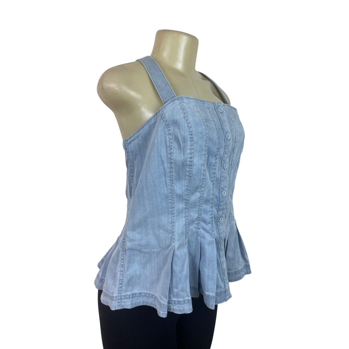 White House Black Market Denim Corset Style Button-Down Peplum Top Sz 14 - New
