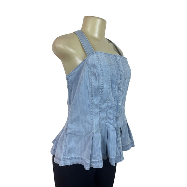 White House Black Market Denim Corset Style Button-Down Peplum Top Sz 14 - New