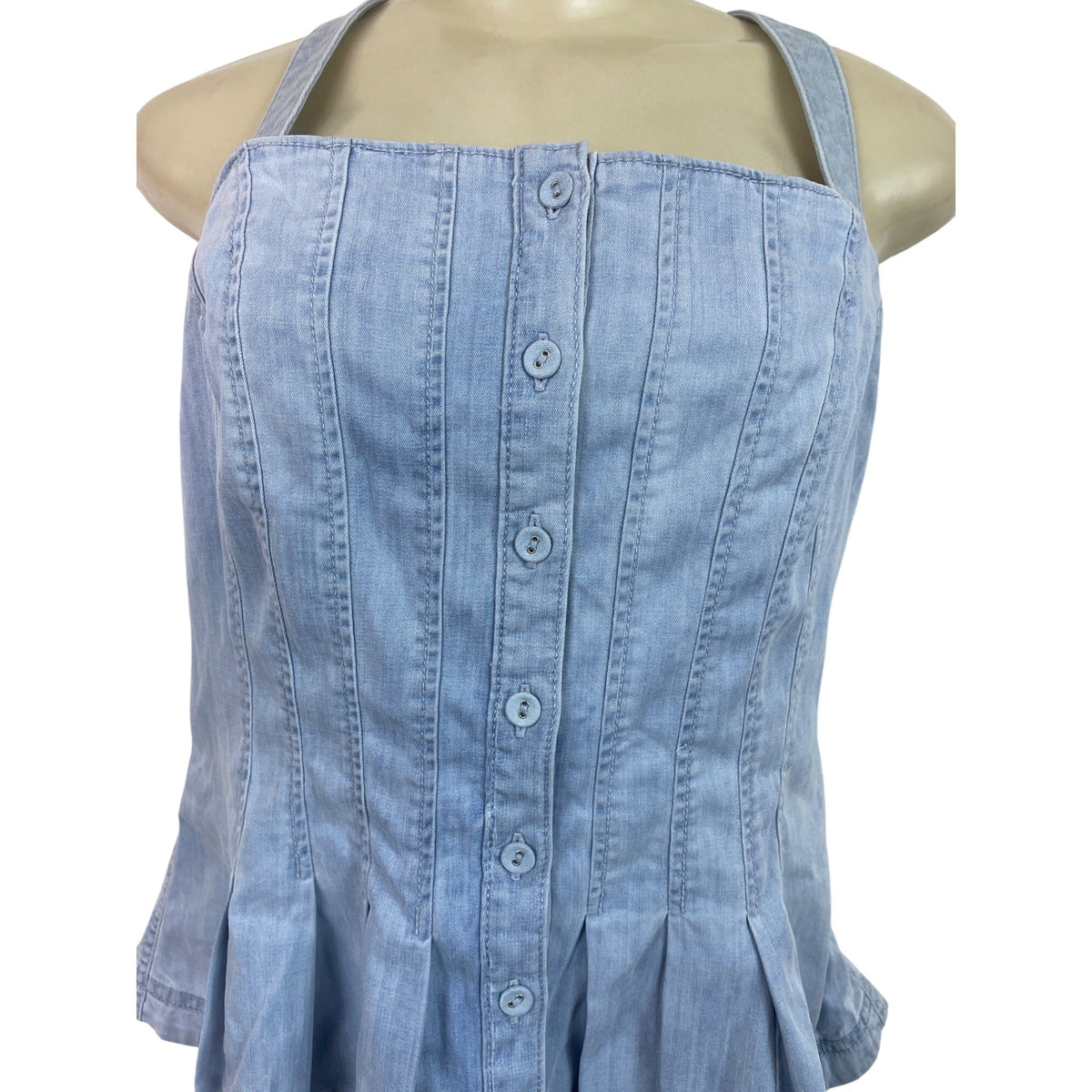 White House Black Market Denim Corset Style Button-Down Peplum Top Sz 14 - New