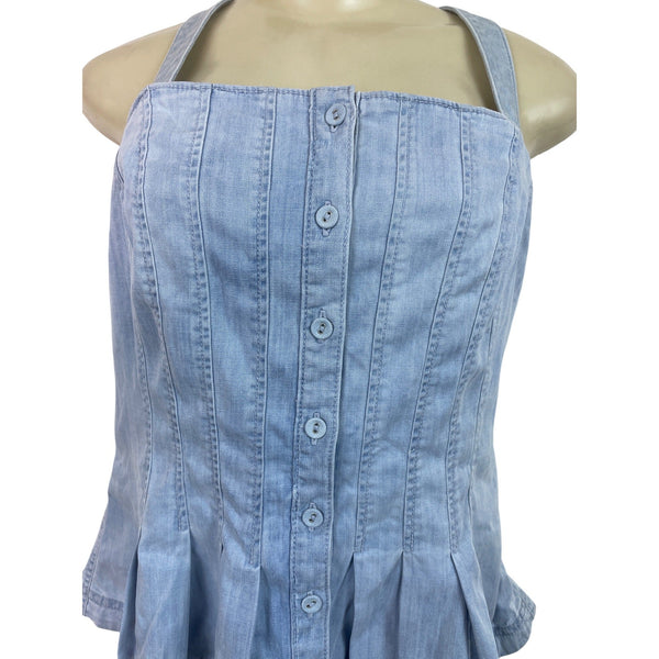 White House Black Market Denim Corset Style Button-Down Peplum Top Sz 14 - New