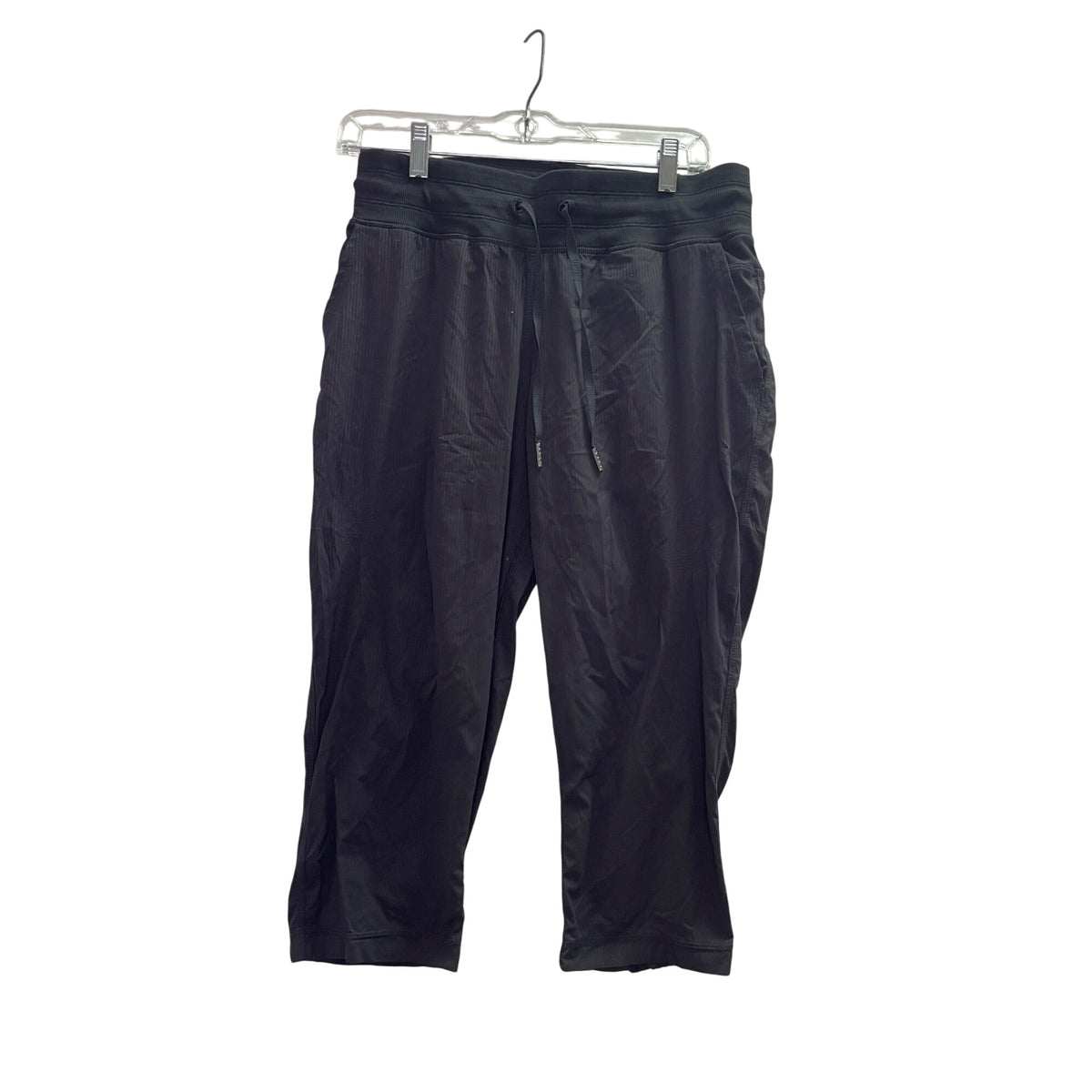 Womens Black Nylon Drawstring Jogger Pants With Ribbed Waistband