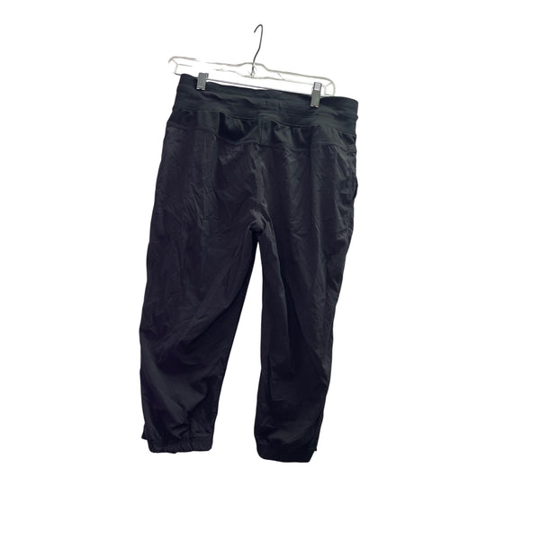 Womens Black Nylon Drawstring Jogger Pants With Ribbed Waistband