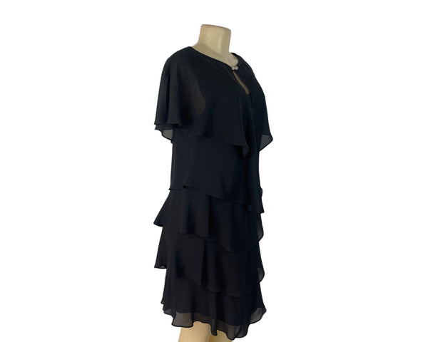 Patra Petite Womens Black Layered Ruffle Sleeveless Dress Cocktail Size 12