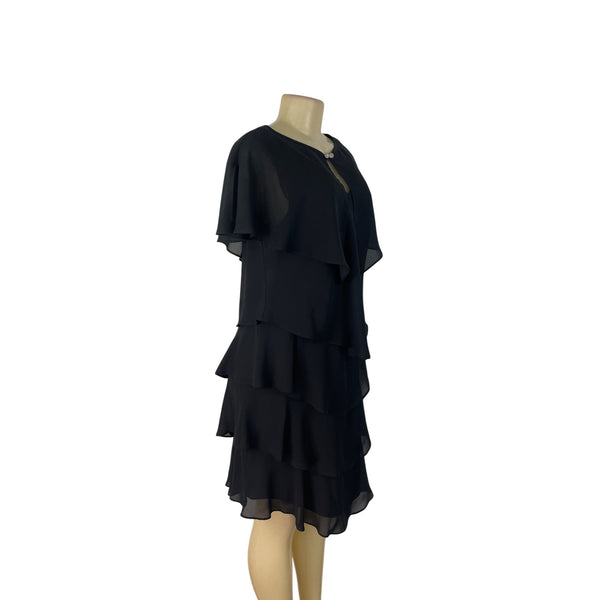 Patra Petite Womens Black Layered Ruffle Sleeveless Dress Cocktail Size 12