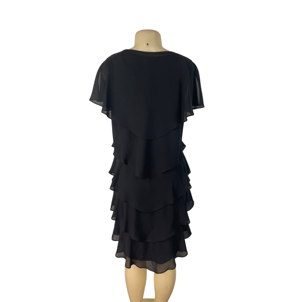 Patra Petite Womens Black Layered Ruffle Sleeveless Dress Cocktail Size 12