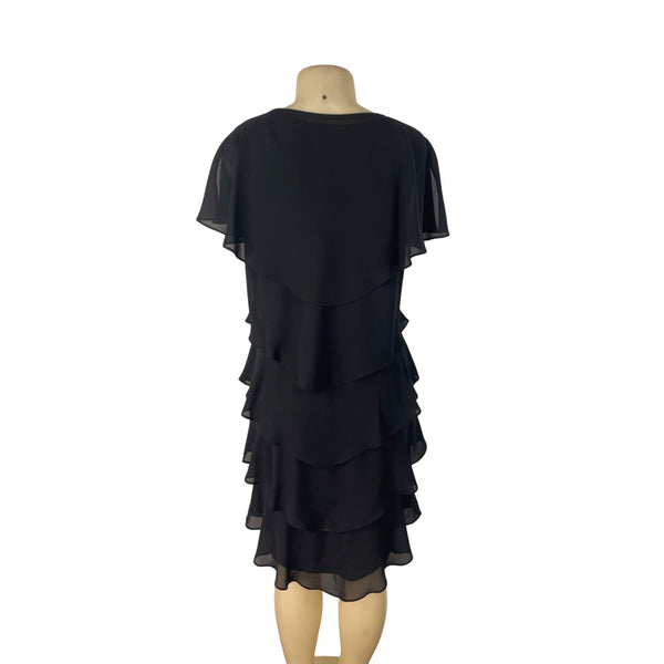 Patra Petite Womens Black Layered Ruffle Sleeveless Dress Cocktail Size 12