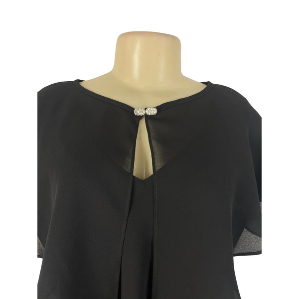 Patra Petite Womens Black Layered Ruffle Sleeveless Dress Cocktail Size 12