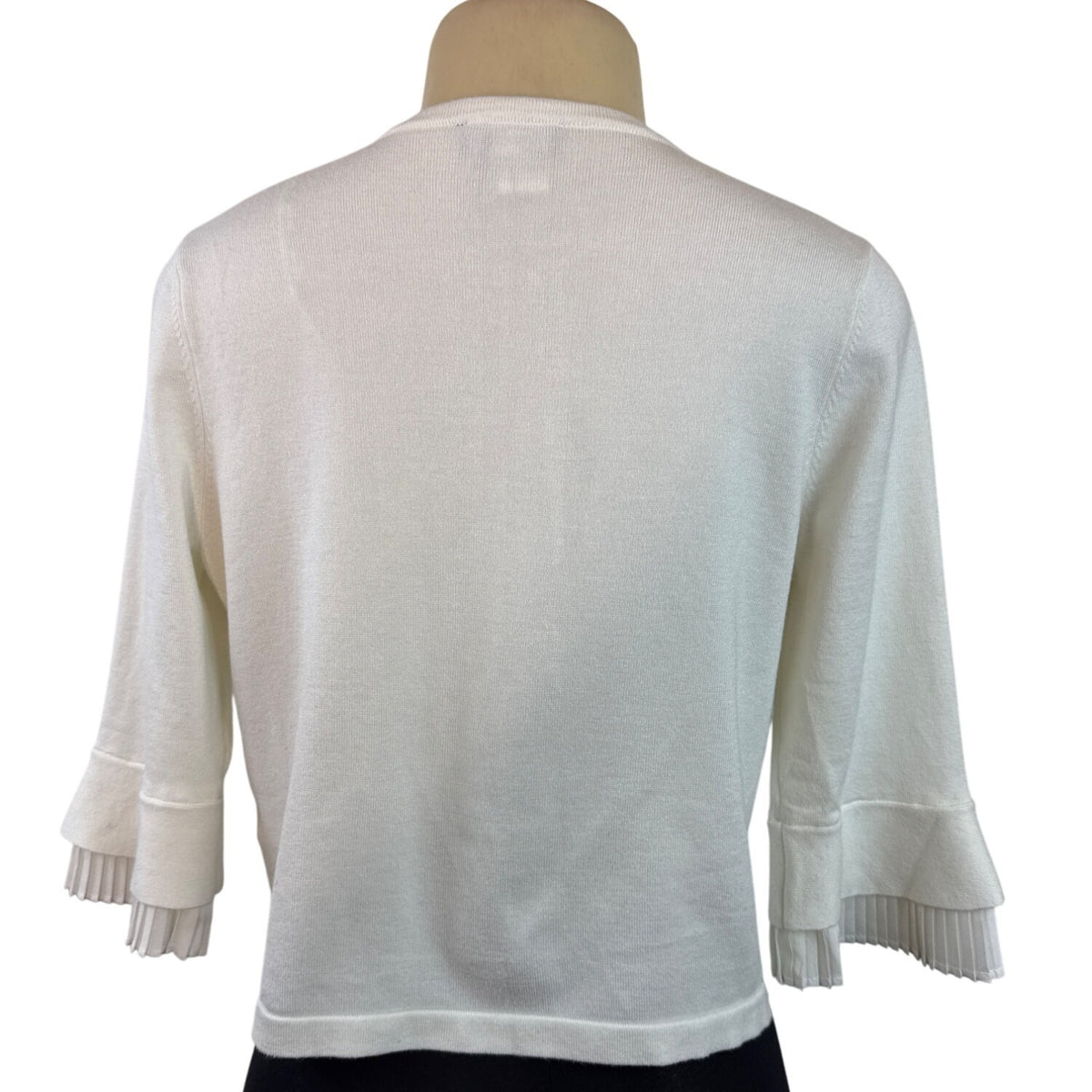 DKNY Womens Open Front Cardigan With Pleated Cuffs White 3/4 Sleeve