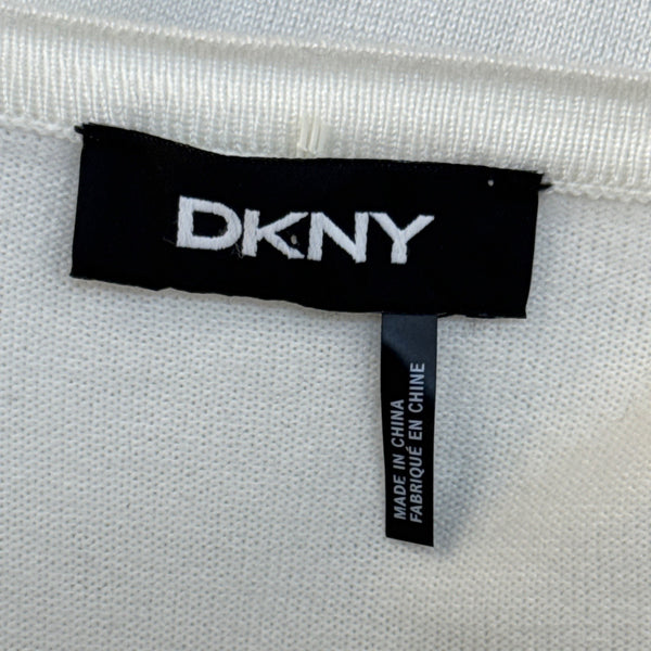 DKNY Womens Open Front Cardigan With Pleated Cuffs White 3/4 Sleeve
