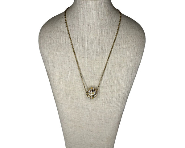 Rhinestone Slide Ball Pendant Rope Chain Necklace - 24in