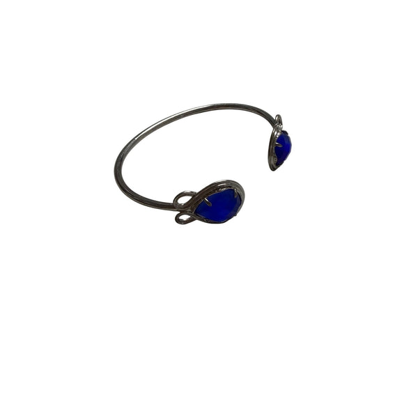 Silver Womens Open Cuff Bracelet Blue Teardrop Gemstone Adjustable Elegant Jewelry
