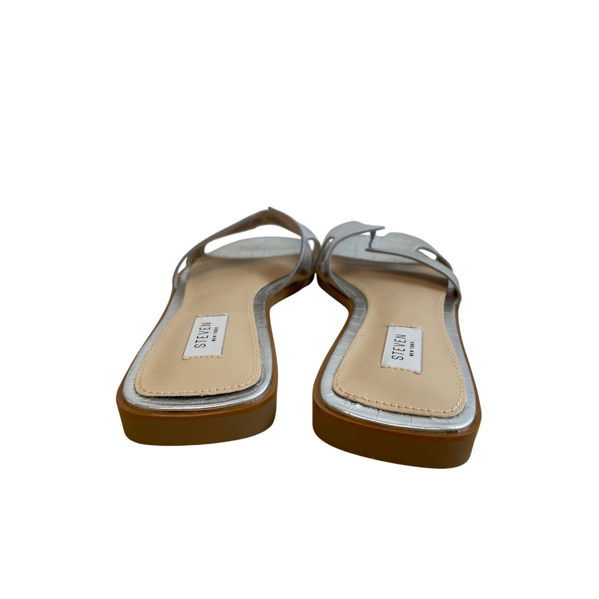 Steven Women’s Silver Faux Leather Croc Slide Sandals Size 9 Square Toe Casual Shoes