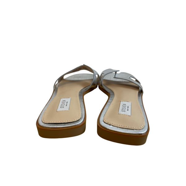 Steven Women’s Silver Faux Leather Croc Slide Sandals Size 9 Square Toe Casual Shoes