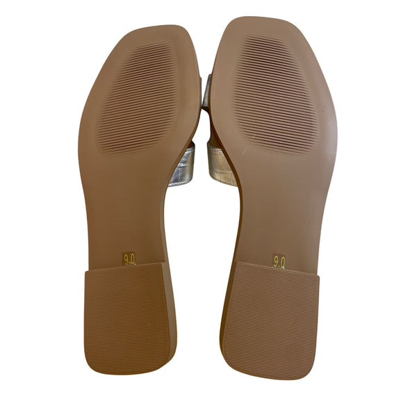 Steven Women’s Silver Faux Leather Croc Slide Sandals Size 9 Square Toe Casual Shoes