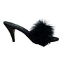 Pleaser Women’s Black Faux Feather Open-Toe Mules Stiletto Heel Sz 8
