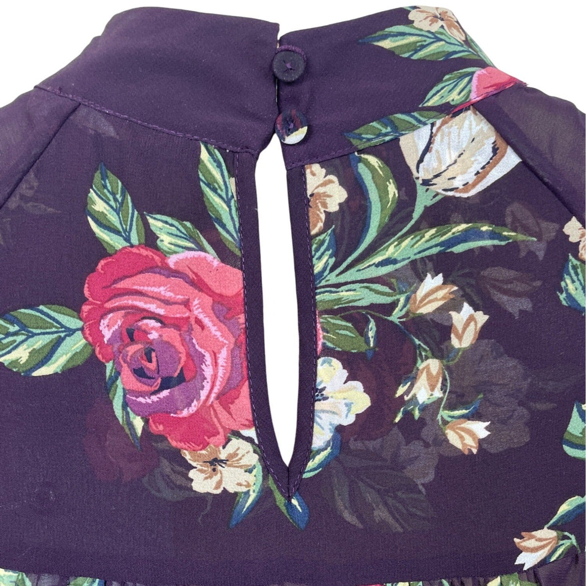 DR2 Purple Floral Sheer High-Low Tunic Top With Keyhole Back Sz M - New