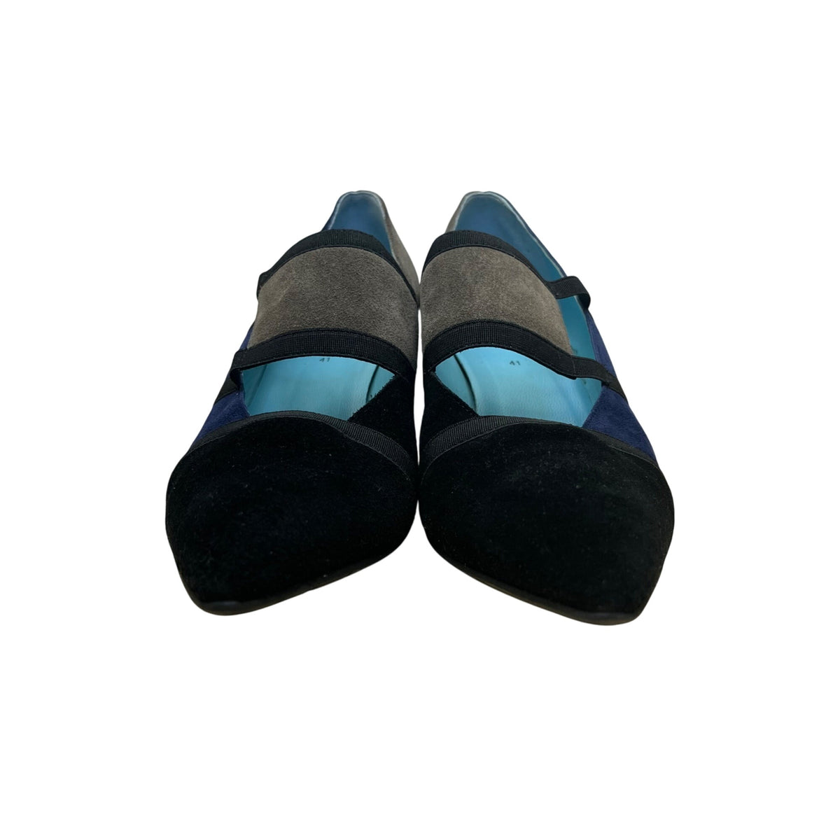Thierry Rabotin Women’s Blue & Gray Suede Strappy Design Manila Block Heel Sz 41