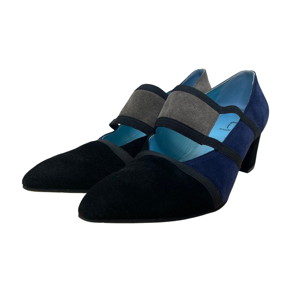 Thierry Rabotin Women’s Blue & Gray Suede Strappy Design Manila Block Heel Sz 41