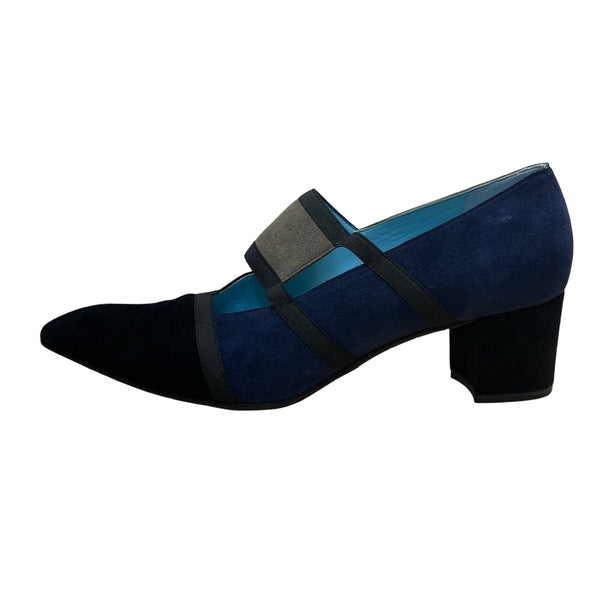 Thierry Rabotin Women’s Blue & Gray Suede Strappy Design Manila Block Heel Sz 41