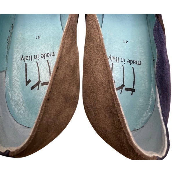 Thierry Rabotin Women’s Blue & Gray Suede Strappy Design Manila Block Heel Sz 41