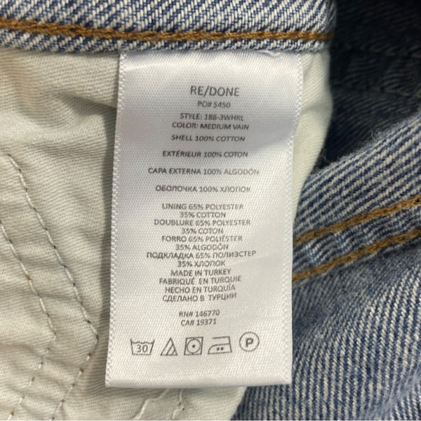Re/Done Women's Blue Wide Jeans with Distressed Look at Length End  Sz 24