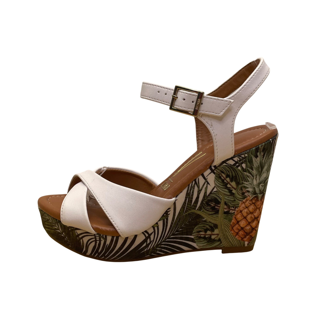 Vizzano Women’s White Faux Leather Tropical Pineapple Print Wedge Sandals Size 6