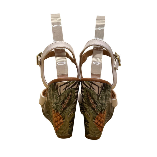 Vizzano Women’s White Faux Leather Tropical Pineapple Print Wedge Sandals Size 6