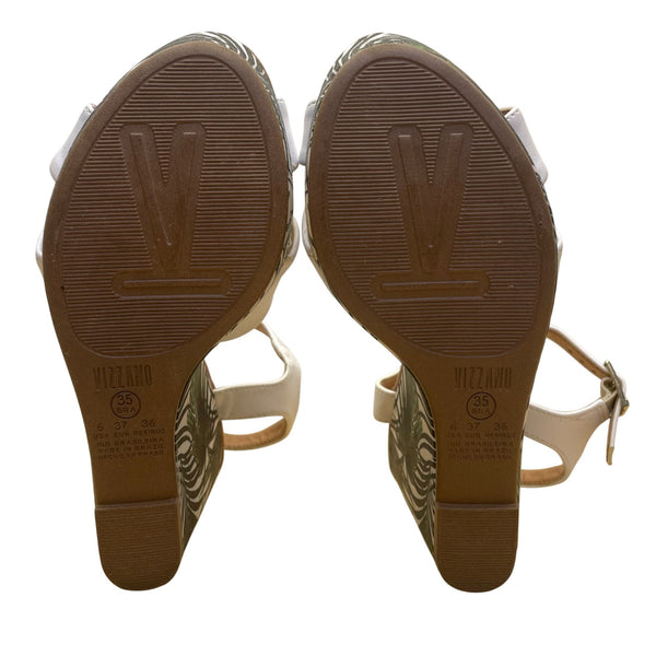 Vizzano Women’s White Faux Leather Tropical Pineapple Print Wedge Sandals Size 6