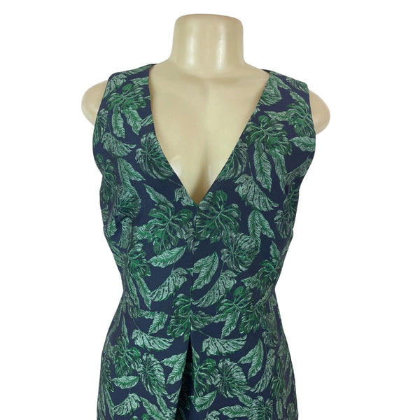 Tropical Leaf Print Sleeveless V-Neck Dress By Sam Edelman Size 8