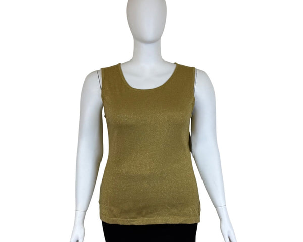 Shopping With Anthony Womens Gold Metallic Knit Tank Top Size 1X - New