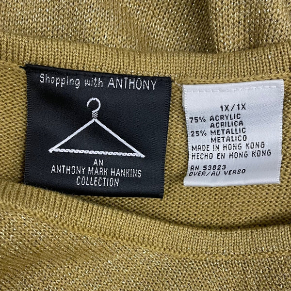 Shopping With Anthony Womens Gold Metallic Knit Tank Top Size 1X - New