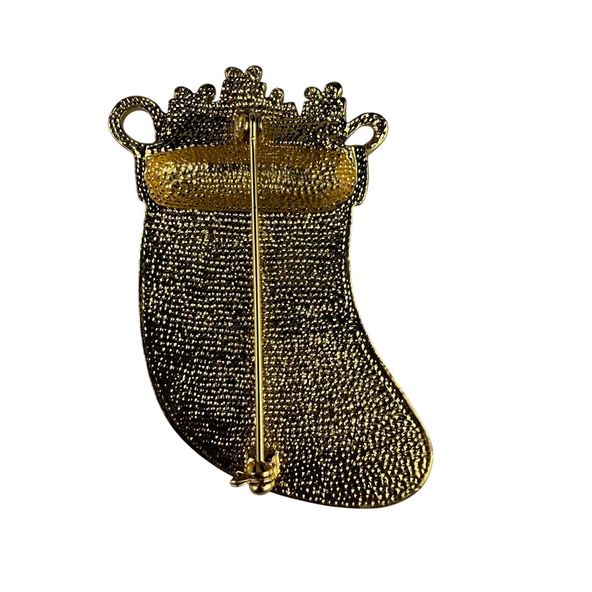 Colorful Stocking Pin Brooch Gold Tone Christmas Holiday Charm Beads Gift