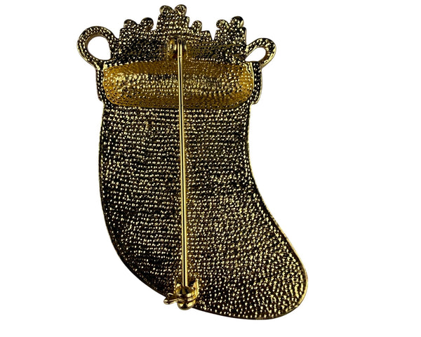 Colorful Stocking Pin Brooch Gold Tone Christmas Holiday Charm Beads Gift