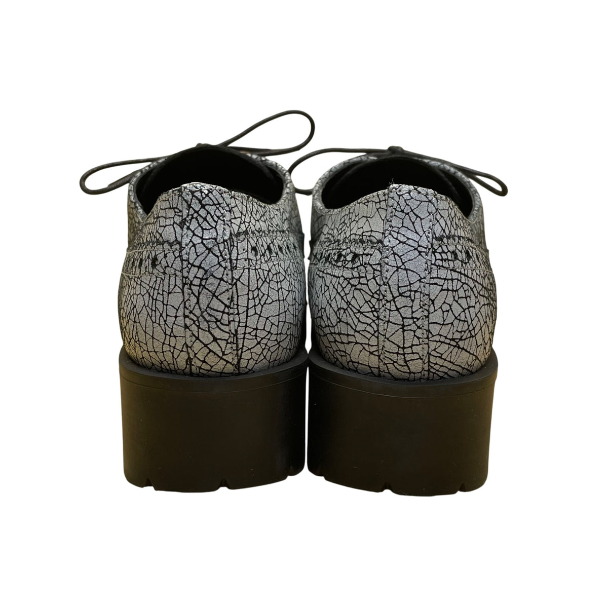 Shellys London Women’s Silver Crackle Platform Lace-Up Brogue Shoes Size 6.5US