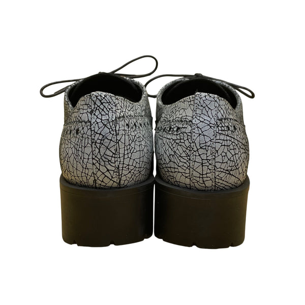 Shellys London Women’s Silver Crackle Platform Lace-Up Brogue Shoes Size 6.5US