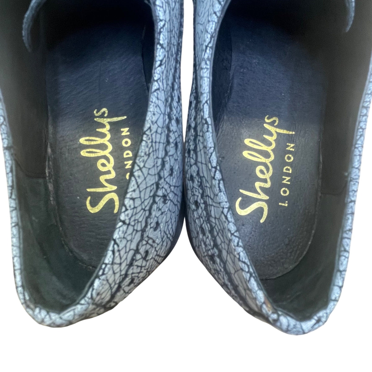 Shellys London Women’s Silver Crackle Platform Lace-Up Brogue Shoes Size 6.5US