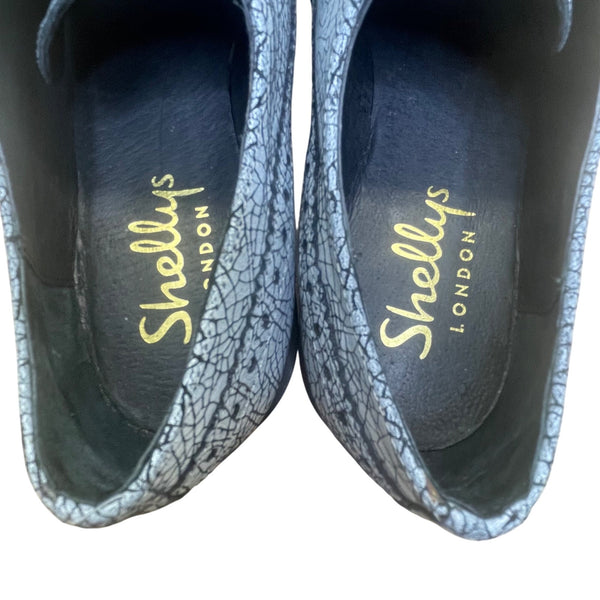 Shellys London Women’s Silver Crackle Platform Lace-Up Brogue Shoes Size 6.5US