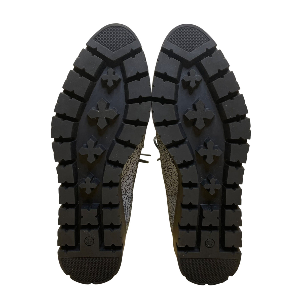 Shellys London Women’s Silver Crackle Platform Lace-Up Brogue Shoes Size 6.5US