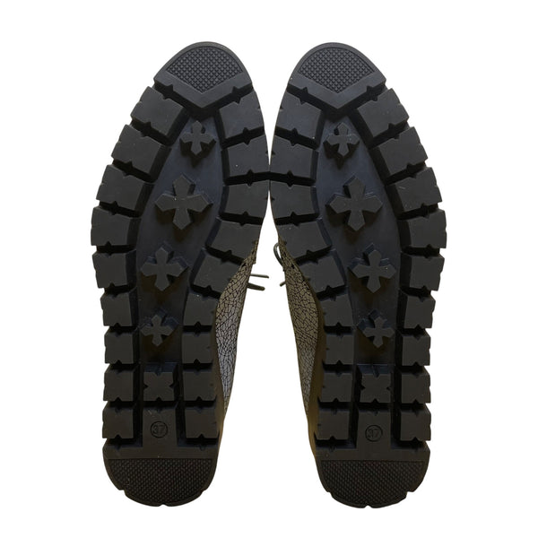 Shellys London Women’s Silver Crackle Platform Lace-Up Brogue Shoes Size 6.5US