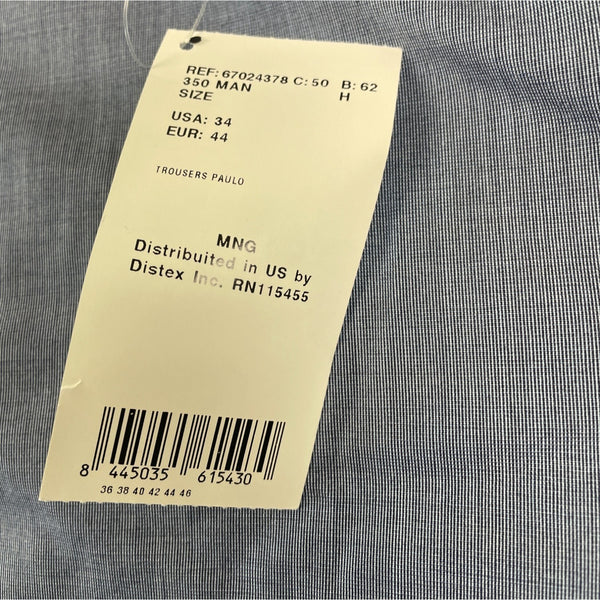 MNG Mens Blue Paulo Stretch & Tailored Formal Trousers Size 34 - NWT