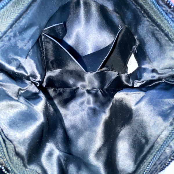 Women’s Black Multicolor Beaded Floral Zipper Closure Satin Evening Bag