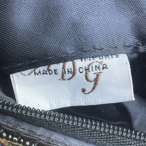 Women’s Black Multicolor Beaded Floral Zipper Closure Satin Evening Bag