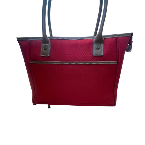 Tommy Hilfiger Women’s Red & Blue Canvas & Faux Leather Striped Accent Tote Bag