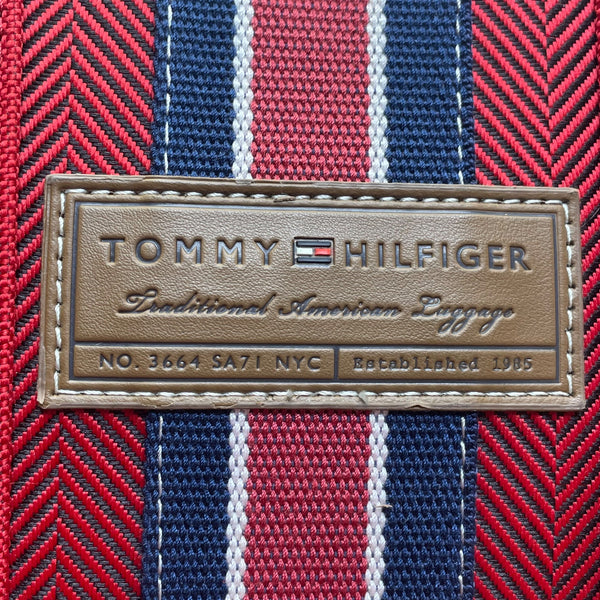 Tommy Hilfiger Women’s Red & Blue Canvas & Faux Leather Striped Accent Tote Bag