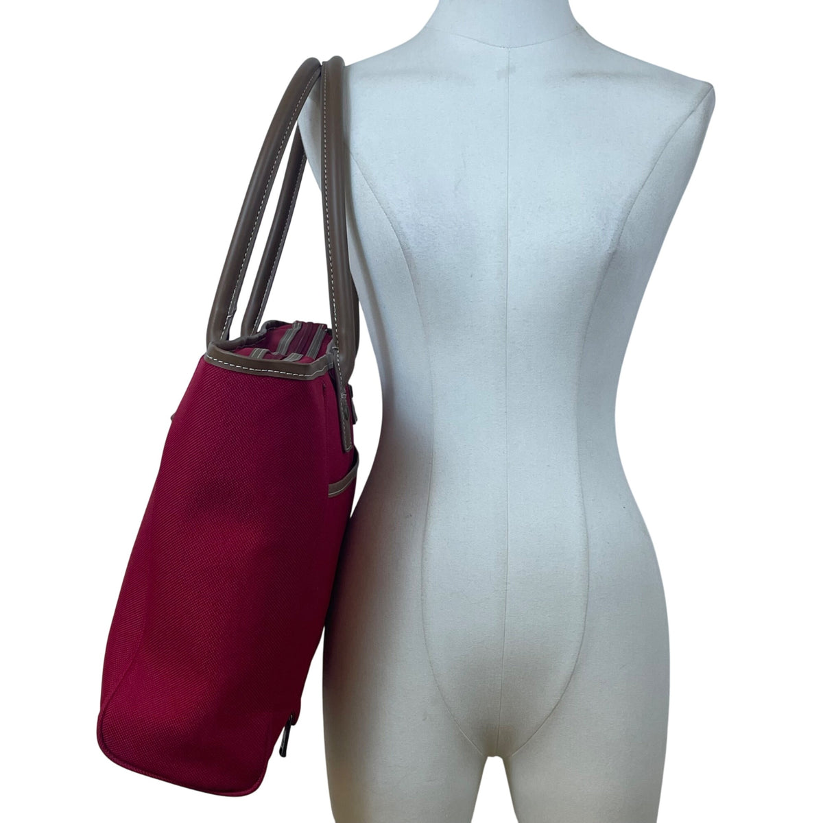 Tommy Hilfiger Women’s Red & Blue Canvas & Faux Leather Striped Accent Tote Bag