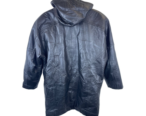 Braefair Leather Womens Black Hooded Full-Length Coat Button Front Size L